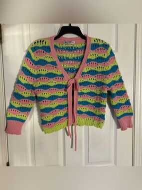 Zara Colorful Striped Sweater with front tie. Size medium